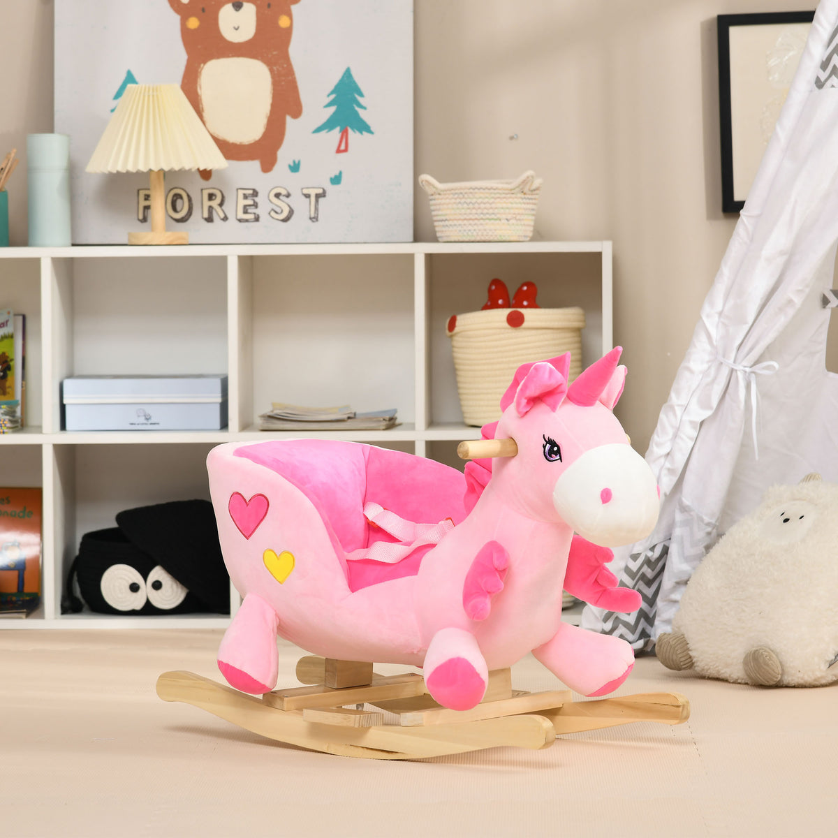 Baby Rocking Horse, Plush Animal Rocker Unicorn with Sound, Handle Grip for 18-36 Months, Pink-Toys & Games > Baby & Toddler Toys > Riding & Rocking Toys > Rocking Horses-DECOROLALA