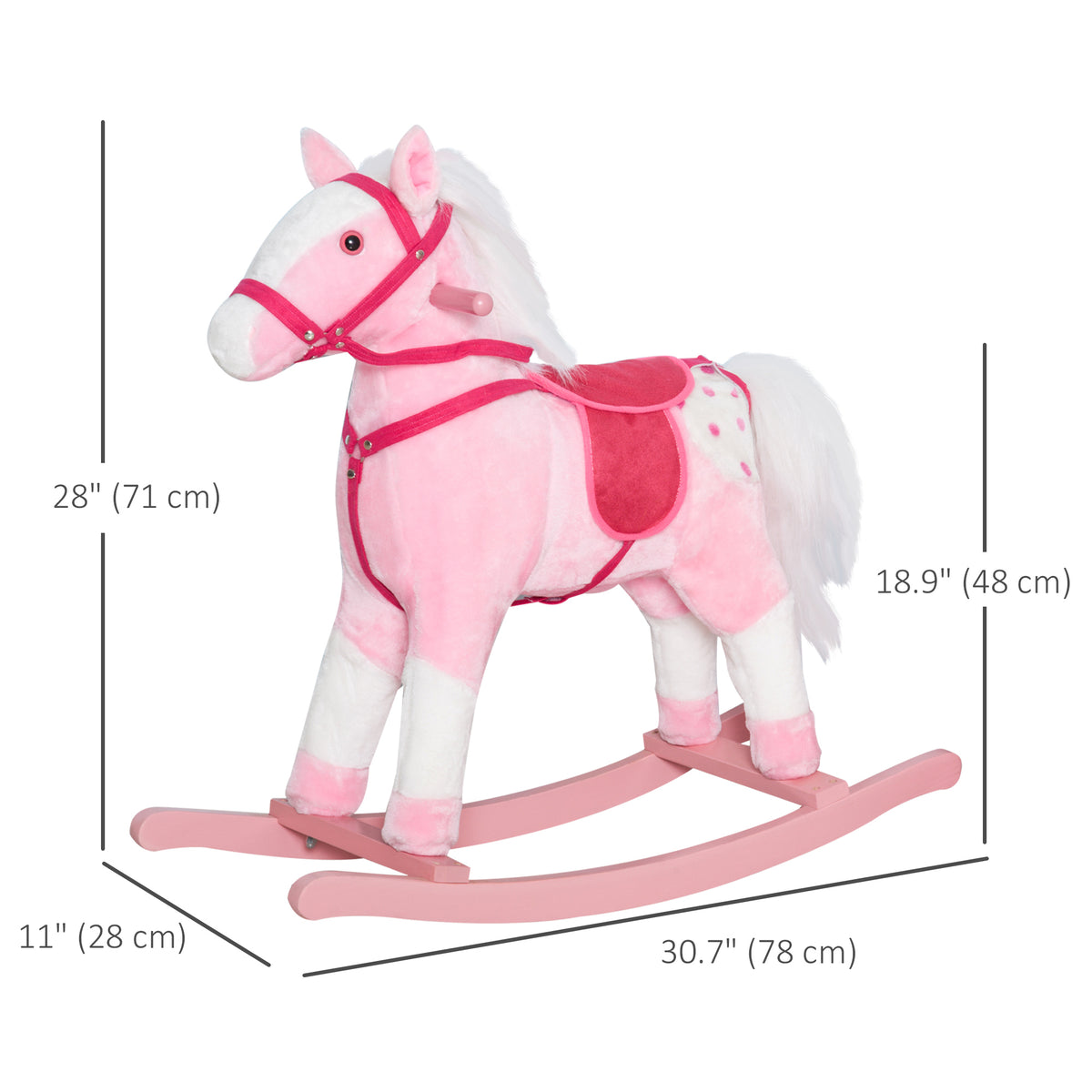 Rocking Horse Plush Pony Children Kid Ride on Toy w/ Realistic Sound (Light Pink)-Toys & Games > Baby & Toddler Toys > Riding & Rocking Toys > Rocking Horses-DECOROLALA