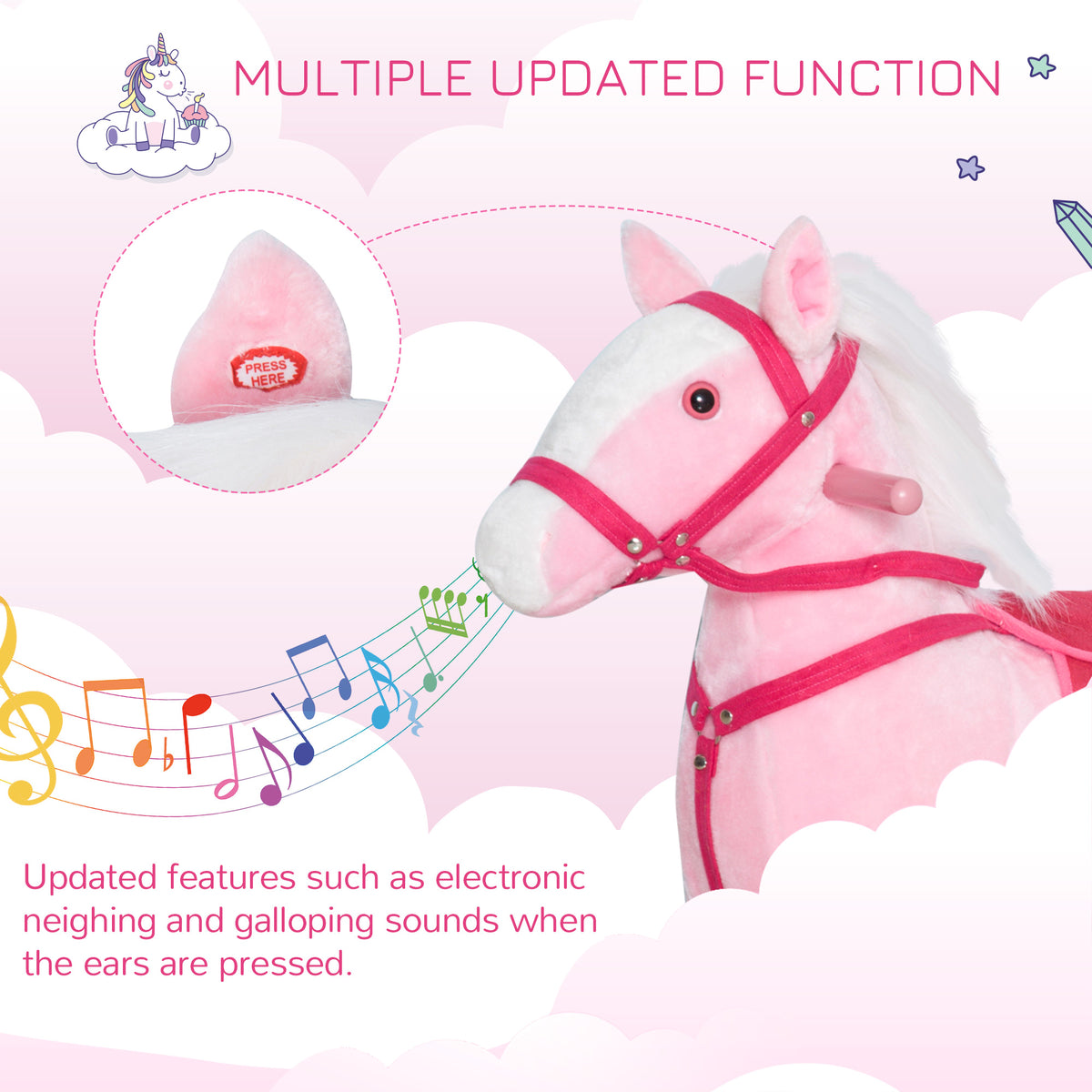Rocking Horse Plush Pony Children Kid Ride on Toy w/ Realistic Sound (Light Pink)-Toys & Games > Baby & Toddler Toys > Riding & Rocking Toys > Rocking Horses-DECOROLALA