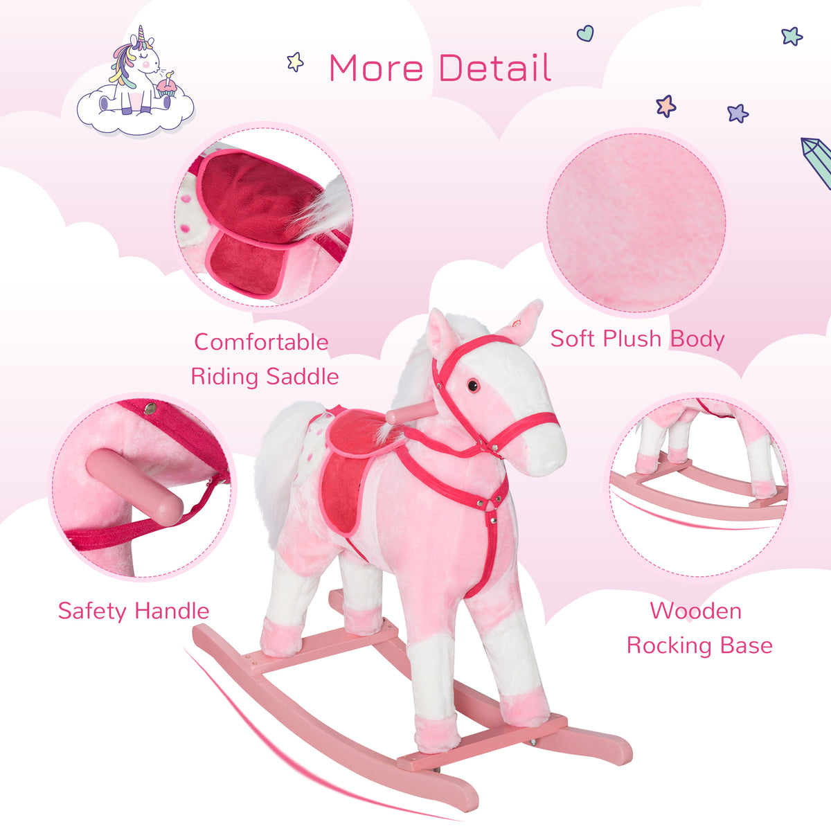 Rocking Horse Plush Pony Children Kid Ride on Toy w/ Realistic Sound (Light Pink)-Toys & Games > Baby & Toddler Toys > Riding & Rocking Toys > Rocking Horses-DECOROLALA