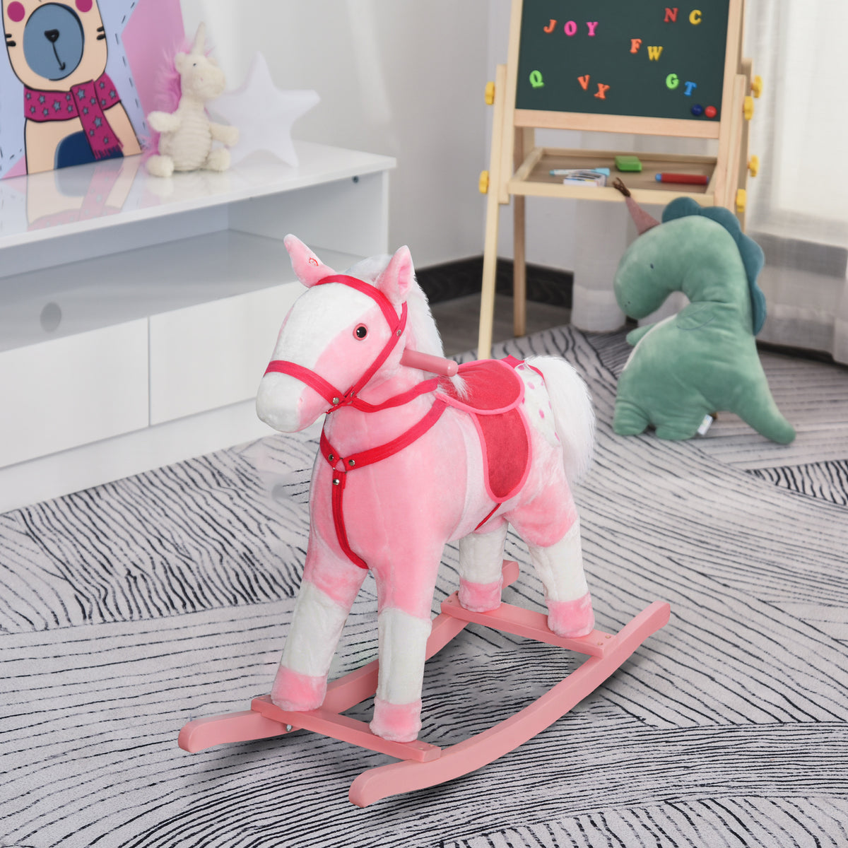 Rocking Horse Plush Pony Children Kid Ride on Toy w/ Realistic Sound (Light Pink)-Toys & Games > Baby & Toddler Toys > Riding & Rocking Toys > Rocking Horses-DECOROLALA