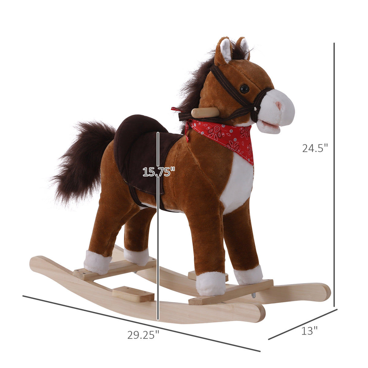 Kids Plush Rocking Horse Child Ride On Toy Rocker with Realistic Sounds Coffee-Toys & Games > Baby & Toddler Toys > Riding & Rocking Toys > Rocking Horses-DECOROLALA