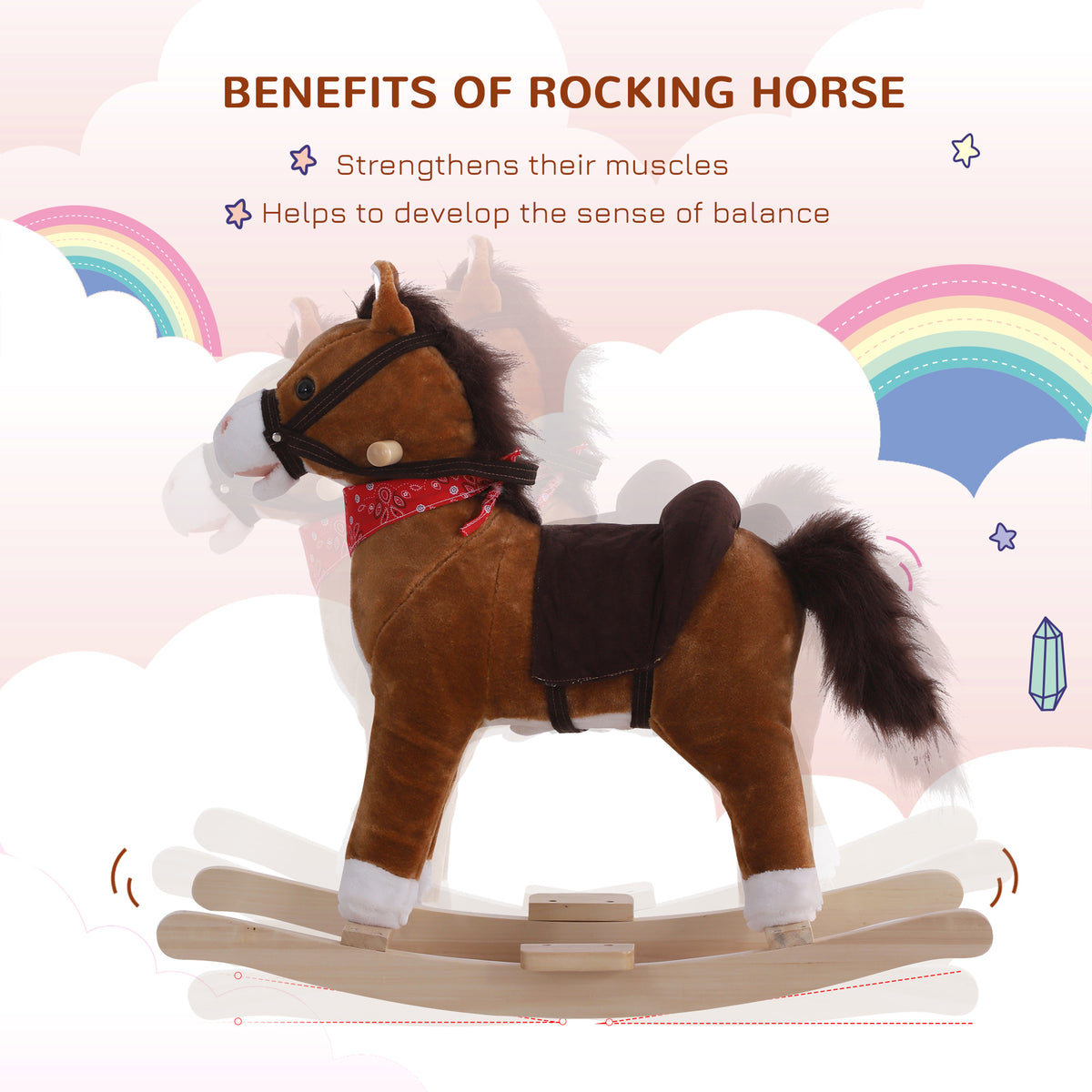 Plush Rocking Horse Toy for Kids - Coffee with Realistic Sounds-Toys & Games > Baby & Toddler Toys > Riding & Rocking Toys > Rocking Horses-DECOROLALA