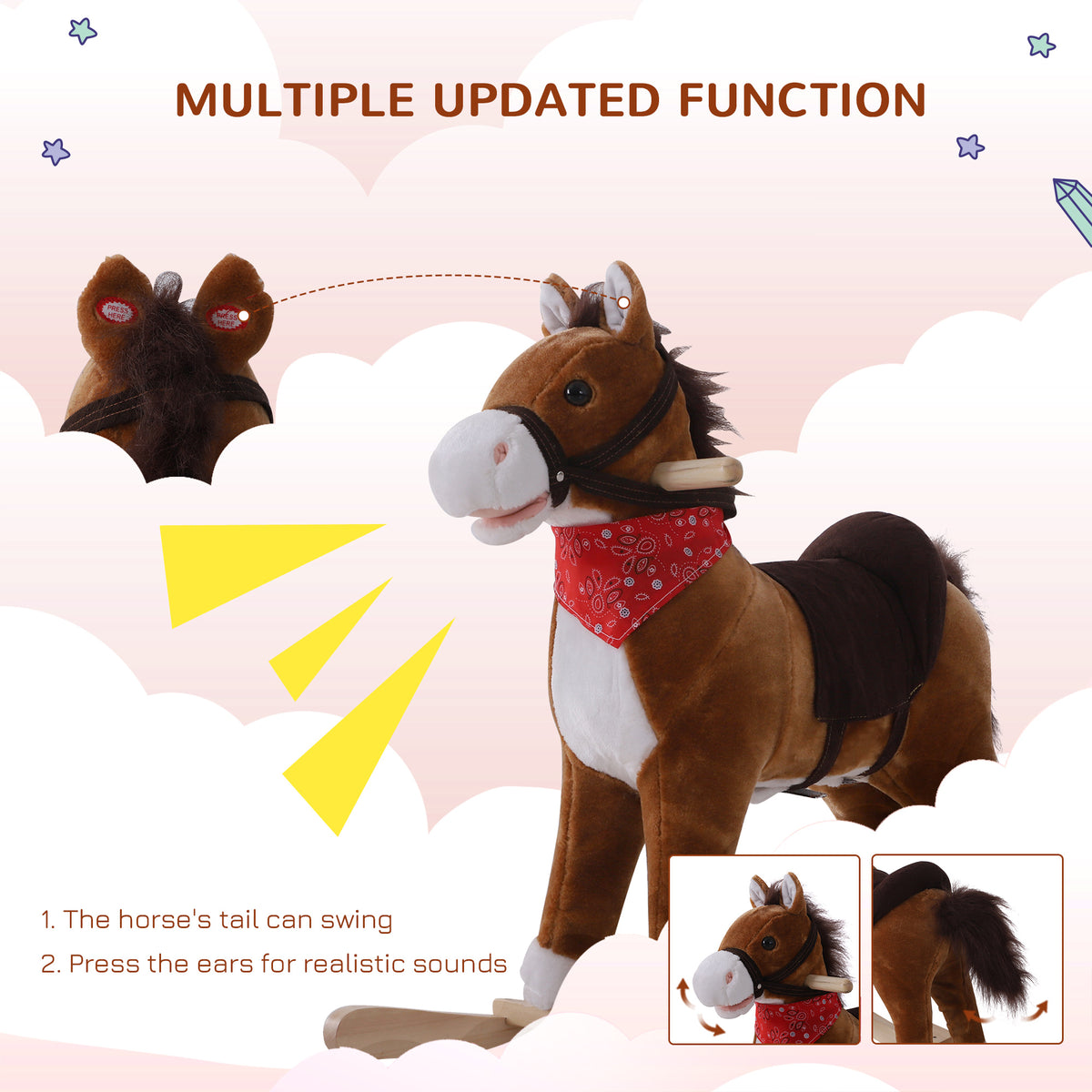 Plush Rocking Horse Toy for Kids - Coffee with Realistic Sounds-Toys & Games > Baby & Toddler Toys > Riding & Rocking Toys > Rocking Horses-DECOROLALA