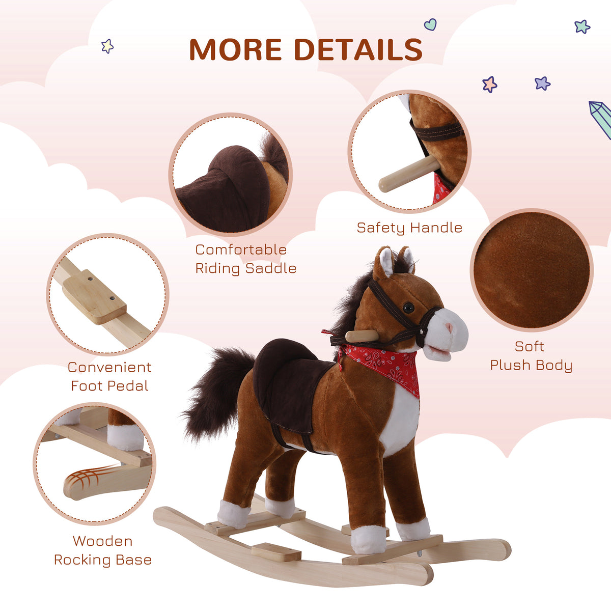 Plush Rocking Horse Toy for Kids - Coffee with Realistic Sounds-Toys & Games > Baby & Toddler Toys > Riding & Rocking Toys > Rocking Horses-DECOROLALA
