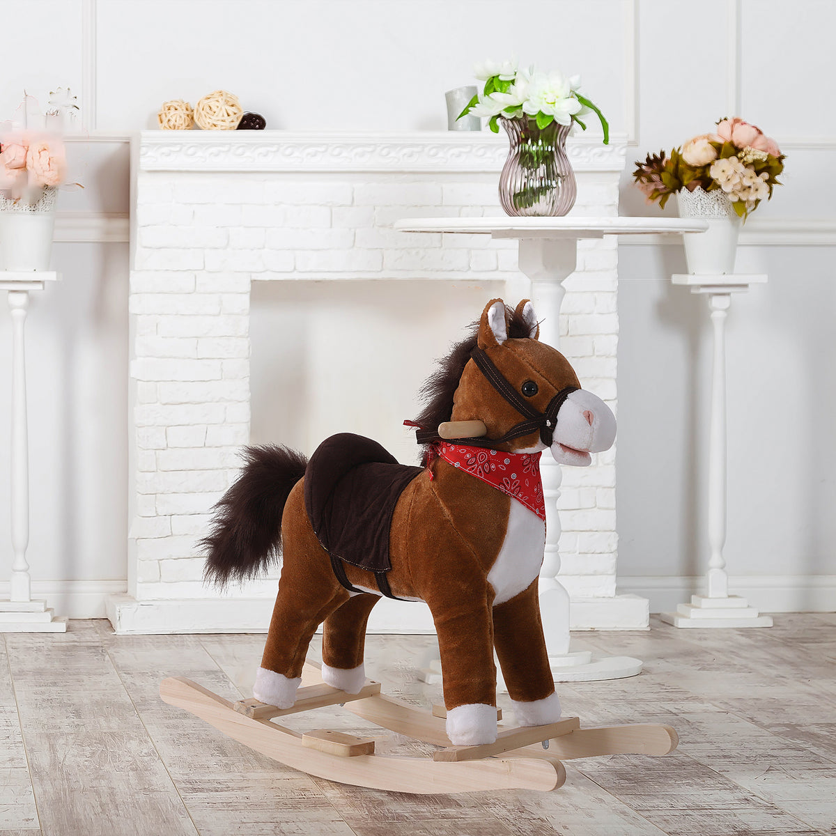 Plush Rocking Horse Toy for Kids - Coffee with Realistic Sounds-Toys & Games > Baby & Toddler Toys > Riding & Rocking Toys > Rocking Horses-DECOROLALA