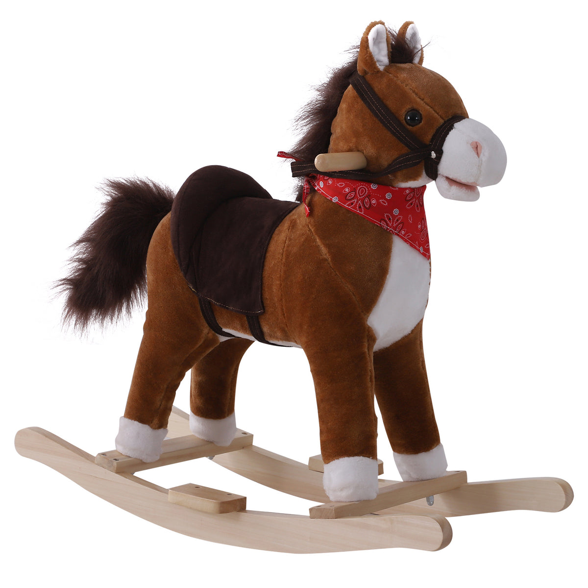 Kids Plush Rocking Horse Child Ride On Toy Rocker with Realistic Sounds Coffee-Toys & Games > Baby & Toddler Toys > Riding & Rocking Toys > Rocking Horses-DECOROLALA