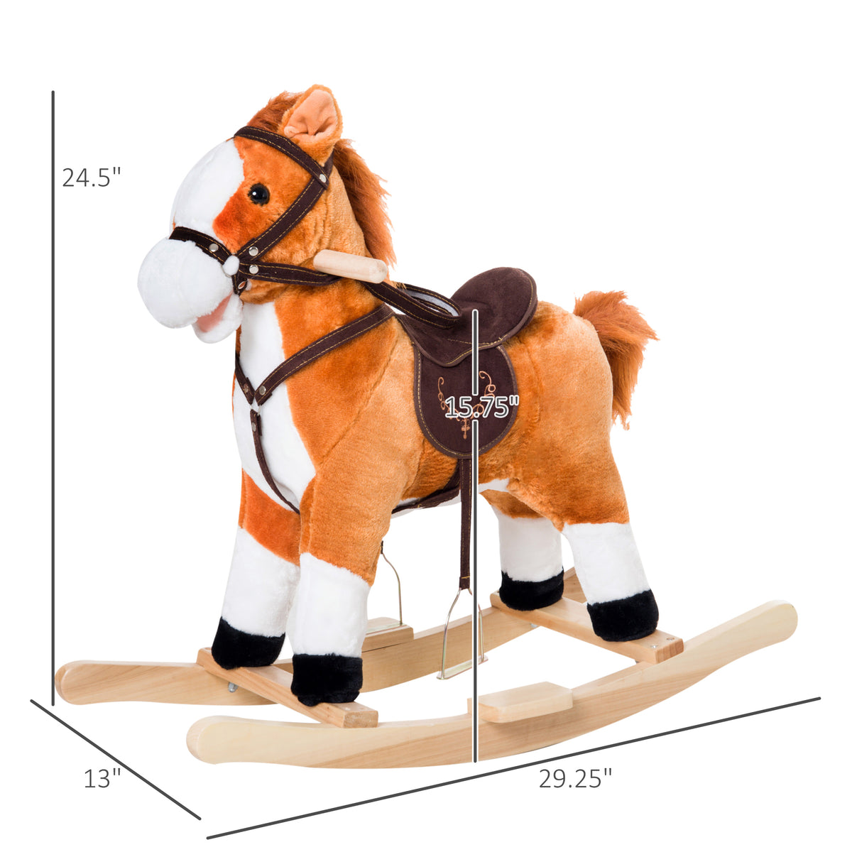 Kids Plush Rocking Horse Child Ride On Toy Rocker with Realistic Sounds Brown-Toys & Games > Baby & Toddler Toys > Riding & Rocking Toys > Rocking Horses-DECOROLALA