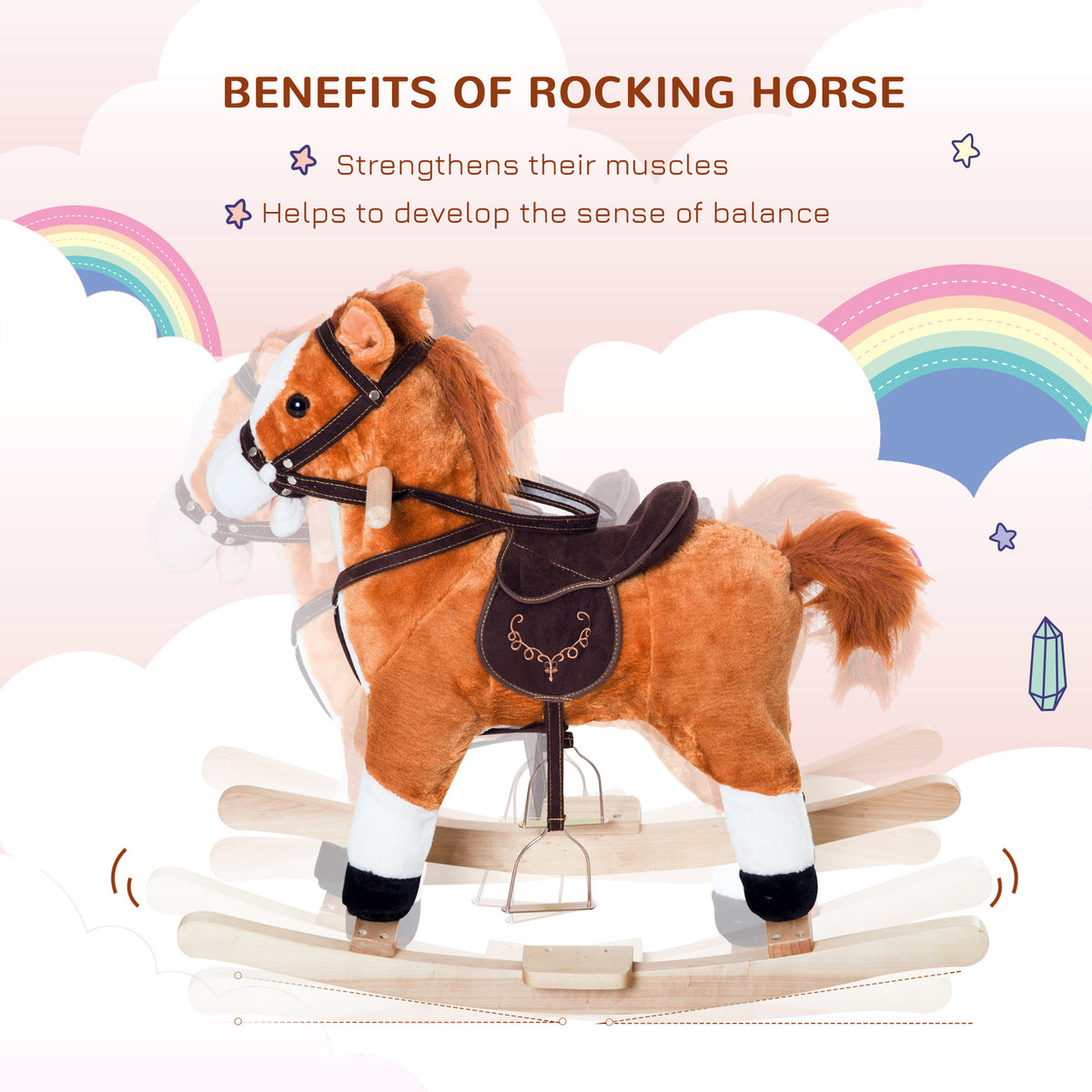 Plush Rocking Horse for Kids - Brown Ride-On Toy with Sound-Toys & Games > Baby & Toddler Toys > Riding & Rocking Toys > Rocking Horses-DECOROLALA