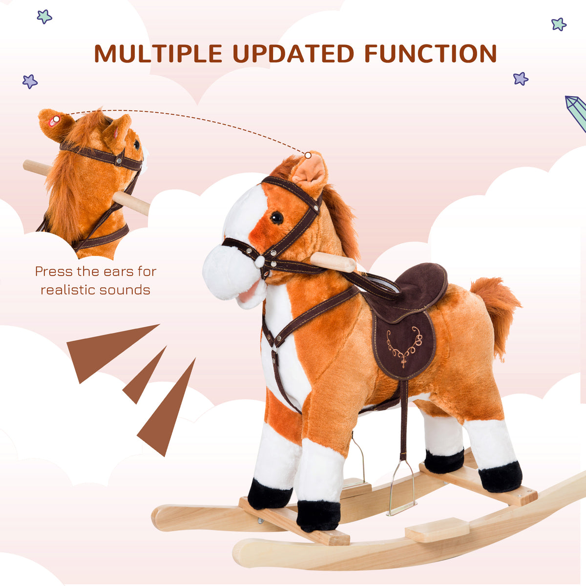 Plush Rocking Horse for Kids - Brown Ride-On Toy with Sound-Toys & Games > Baby & Toddler Toys > Riding & Rocking Toys > Rocking Horses-DECOROLALA