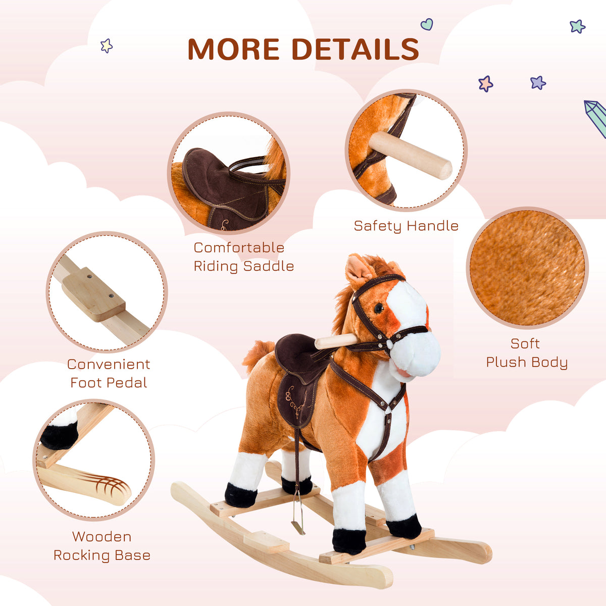 Plush Rocking Horse for Kids - Brown Ride-On Toy with Sound-Toys & Games > Baby & Toddler Toys > Riding & Rocking Toys > Rocking Horses-DECOROLALA