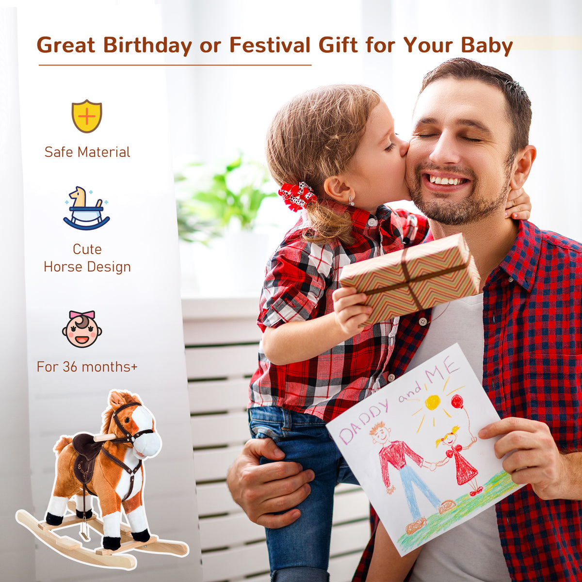 Plush Rocking Horse for Kids - Brown Ride-On Toy with Sound-Toys & Games > Baby & Toddler Toys > Riding & Rocking Toys > Rocking Horses-DECOROLALA