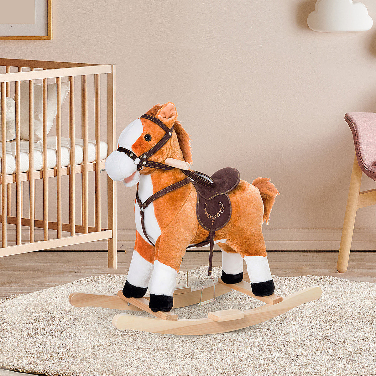 Plush Rocking Horse for Kids - Brown Ride-On Toy with Sound-Toys & Games > Baby & Toddler Toys > Riding & Rocking Toys > Rocking Horses-DECOROLALA