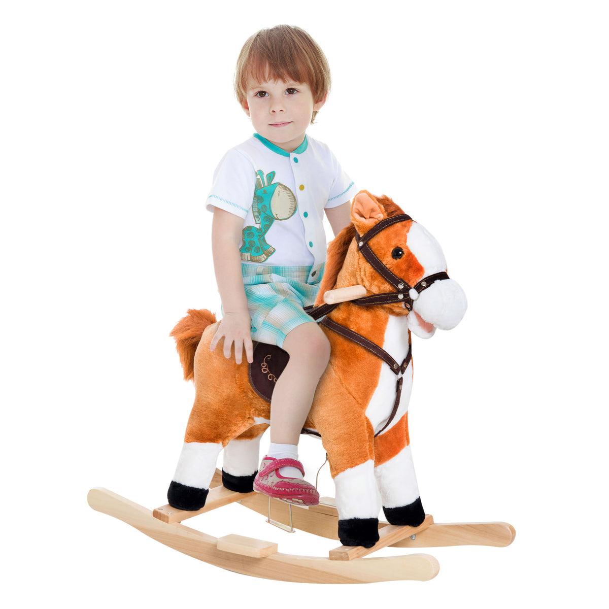 Kids Plush Rocking Horse Child Ride On Toy Rocker with Realistic Sounds Brown-Toys & Games > Baby & Toddler Toys > Riding & Rocking Toys > Rocking Horses-DECOROLALA