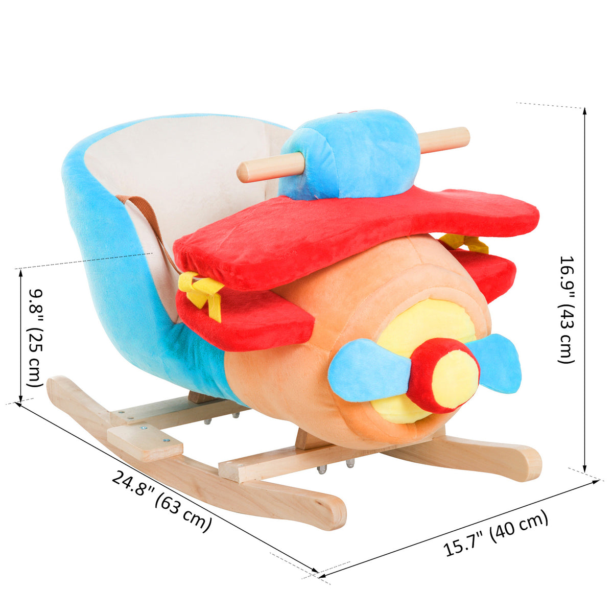 Baby Rocking Horse, Plush Animal Rocker Plane with Sound, Seat Belt, Handle Grip for 18+ Months, Multicolor-Toys & Games > Baby & Toddler Toys > Riding & Rocking Toys > Rocking Horses-DECOROLALA