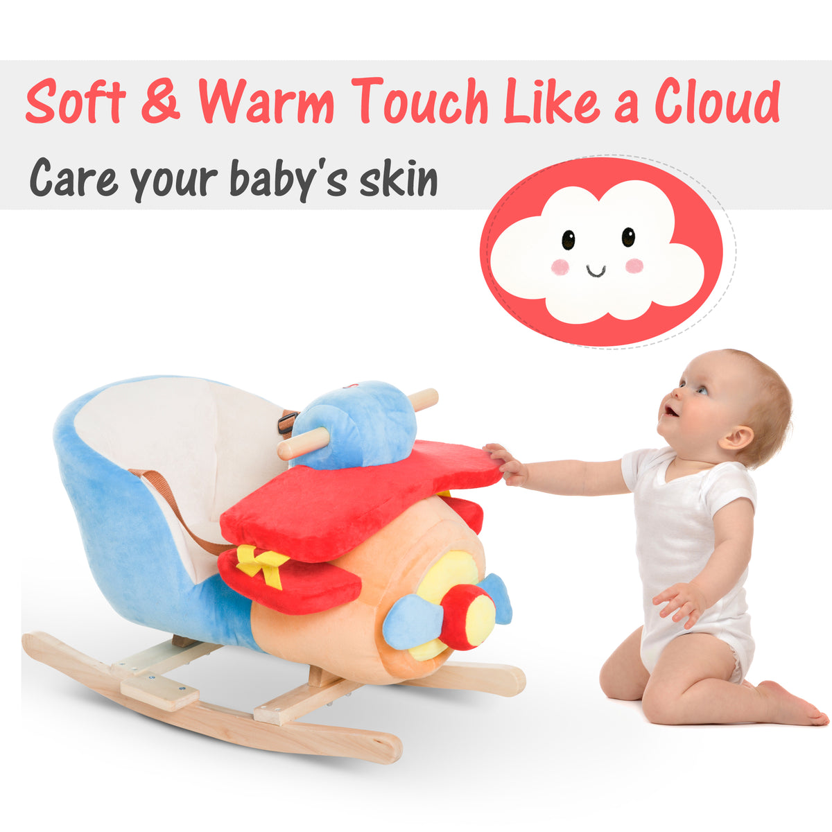 Plush Rocking Plane with Sound and Seat Belt for Toddlers-Toys & Games > Baby & Toddler Toys > Riding & Rocking Toys > Rocking Horses-DECOROLALA
