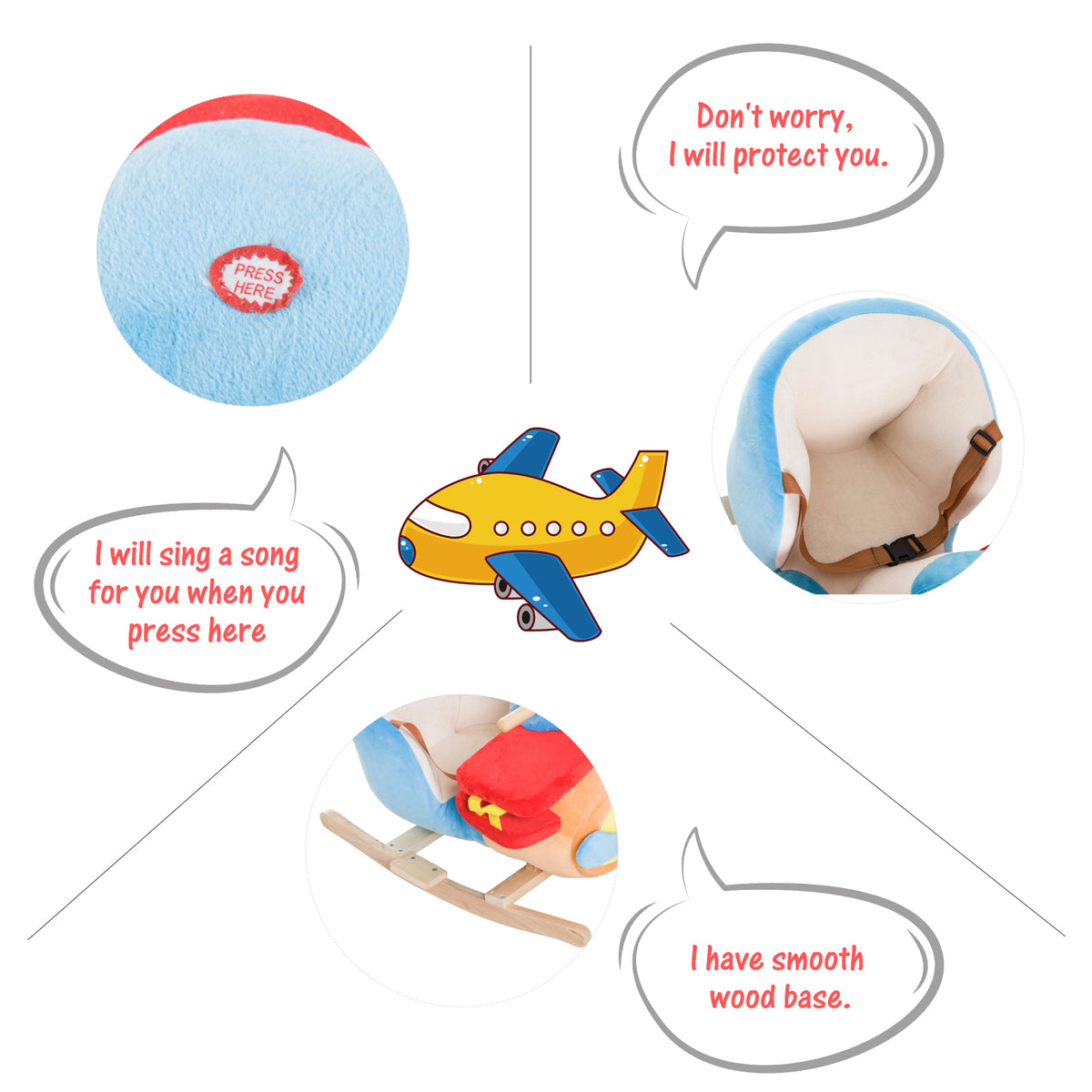 Plush Rocking Plane with Sound and Seat Belt for Toddlers-Toys & Games > Baby & Toddler Toys > Riding & Rocking Toys > Rocking Horses-DECOROLALA