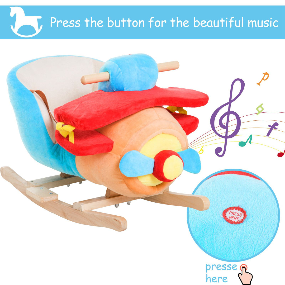 Plush Rocking Plane with Sound and Seat Belt for Toddlers-Toys & Games > Baby & Toddler Toys > Riding & Rocking Toys > Rocking Horses-DECOROLALA