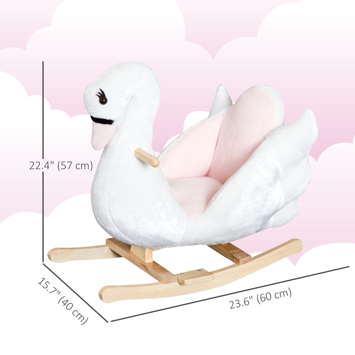 Baby Rocking Horse, Plush Animal Rocker Swan with Sound, Handle Grip for 18+ Months, White-Toys & Games > Baby & Toddler Toys > Riding & Rocking Toys > Rocking Horses-DECOROLALA