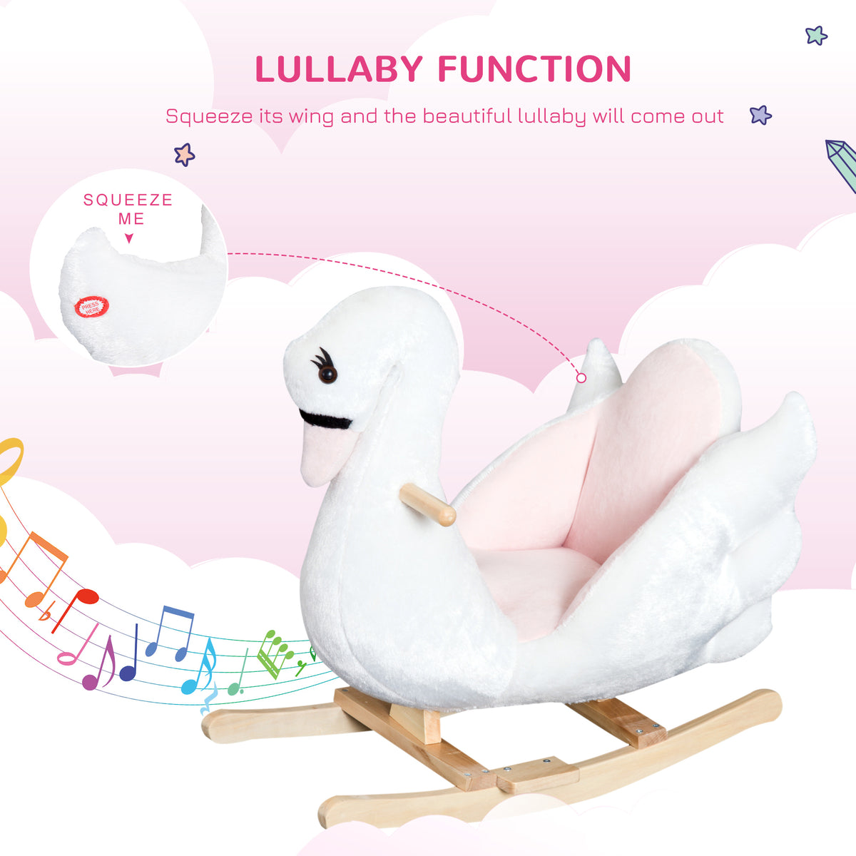 Baby Rocking Horse, Plush Animal Rocker Swan with Sound, Handle Grip for 18+ Months, White-Toys & Games > Baby & Toddler Toys > Riding & Rocking Toys > Rocking Horses-DECOROLALA