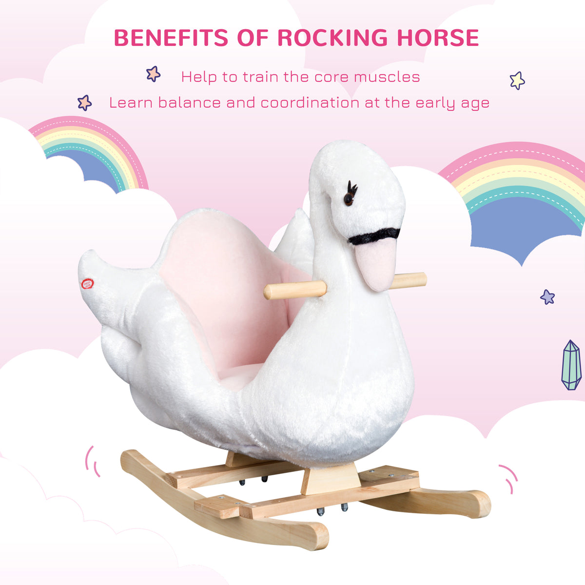 Baby Rocking Horse, Plush Animal Rocker Swan with Sound, Handle Grip for 18+ Months, White-Toys & Games > Baby & Toddler Toys > Riding & Rocking Toys > Rocking Horses-DECOROLALA