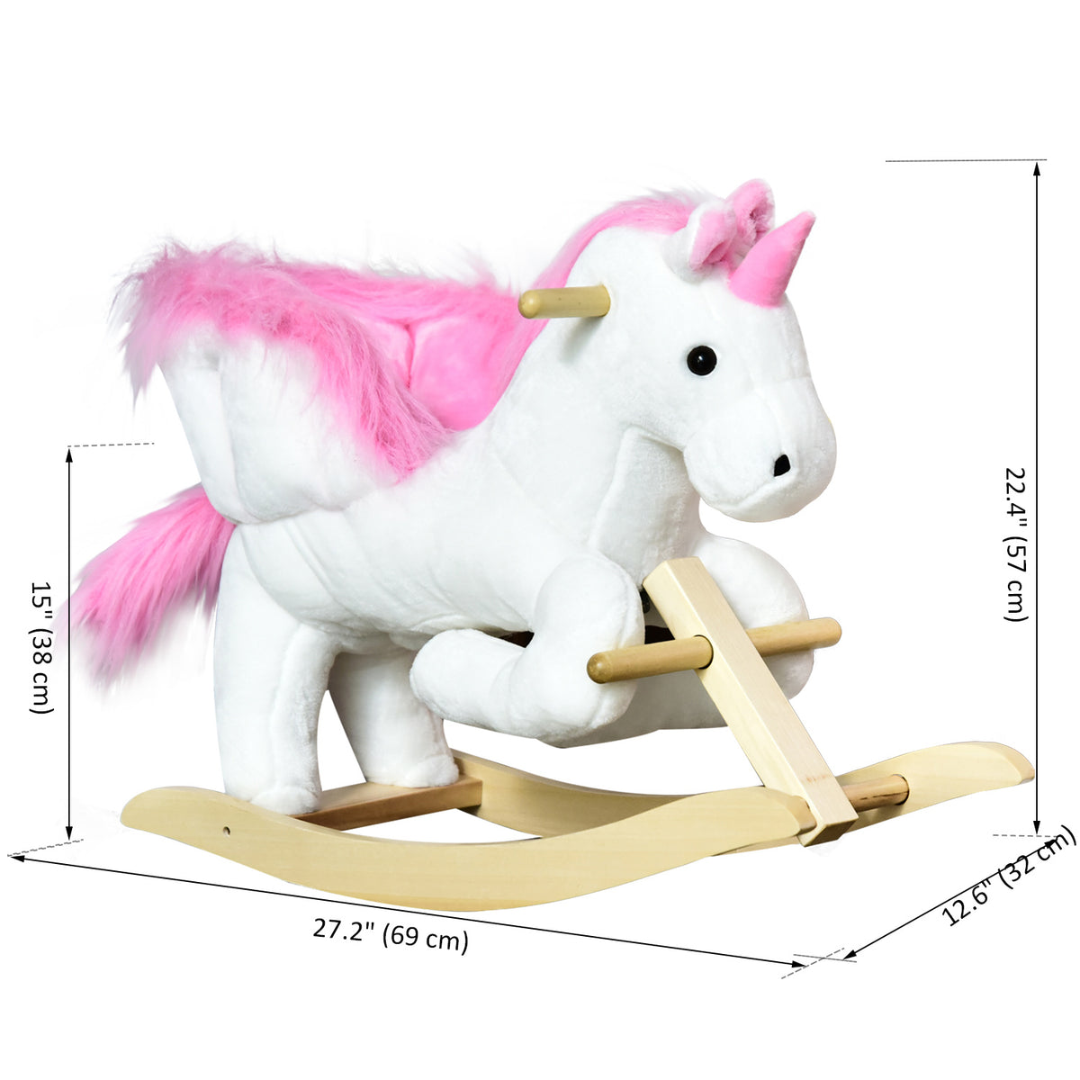 Baby Rocking Horse, Plush Animal Rocker for Toddlers Aged 18-36 Months, Stuffed Ride Toy with Sounds, Seat Belt, White and Pink-Toys & Games > Baby & Toddler Toys > Riding & Rocking Toys > Rocking Horses-DECOROLALA