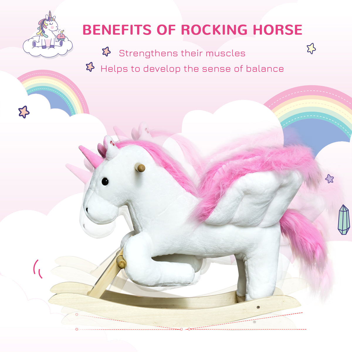 Plush Unicorn Rocking Horse for Toddlers - Pink/White-Toys & Games > Baby & Toddler Toys > Riding & Rocking Toys > Rocking Horses-DECOROLALA