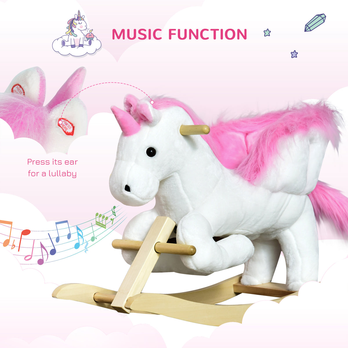 Plush Unicorn Rocking Horse for Toddlers - Pink/White-Toys & Games > Baby & Toddler Toys > Riding & Rocking Toys > Rocking Horses-DECOROLALA