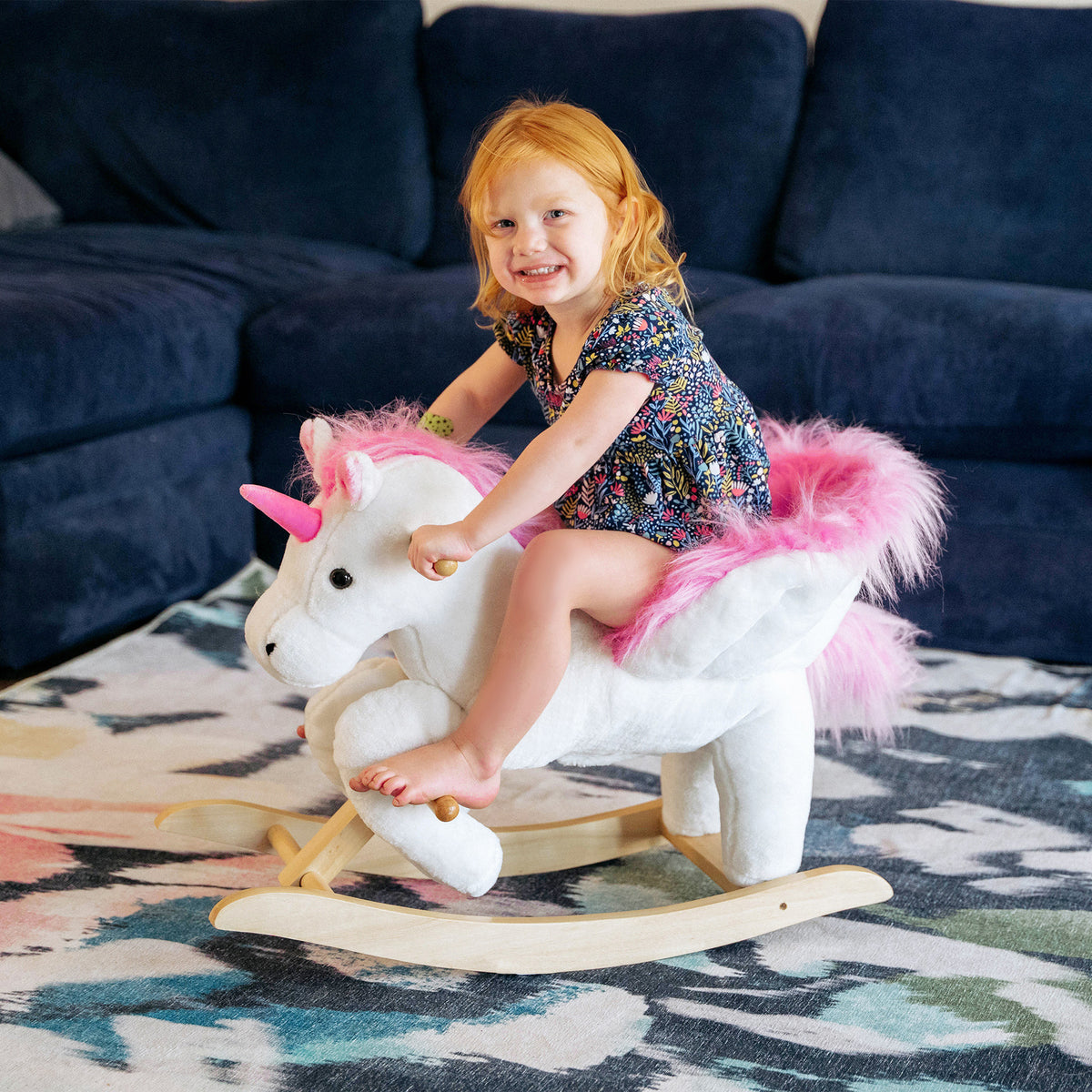 Plush Unicorn Rocking Horse for Toddlers - Pink/White-Toys & Games > Baby & Toddler Toys > Riding & Rocking Toys > Rocking Horses-DECOROLALA