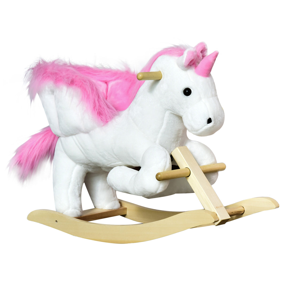 Baby Rocking Horse, Plush Animal Rocker for Toddlers Aged 18-36 Months, Stuffed Ride Toy with Sounds, Seat Belt, White and Pink-Toys & Games > Baby & Toddler Toys > Riding & Rocking Toys > Rocking Horses-DECOROLALA