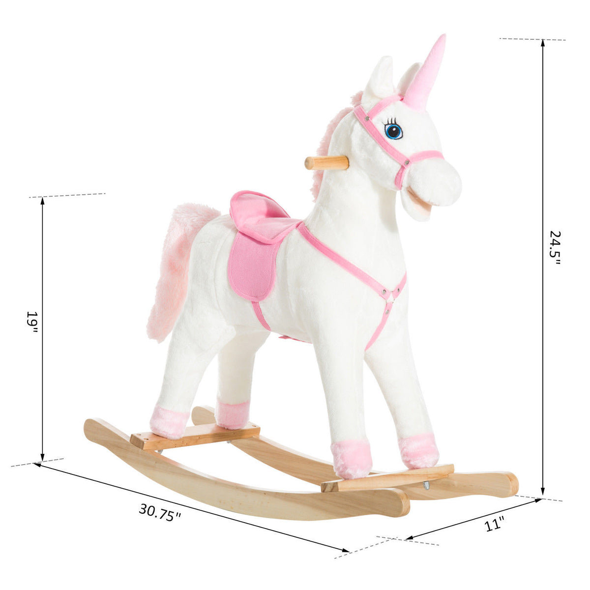 Kids Plush Toy Rocking Horse Unicorn with Realistic Sounds, White & Pink-Toys & Games > Baby & Toddler Toys > Riding & Rocking Toys > Rocking Horses-DECOROLALA