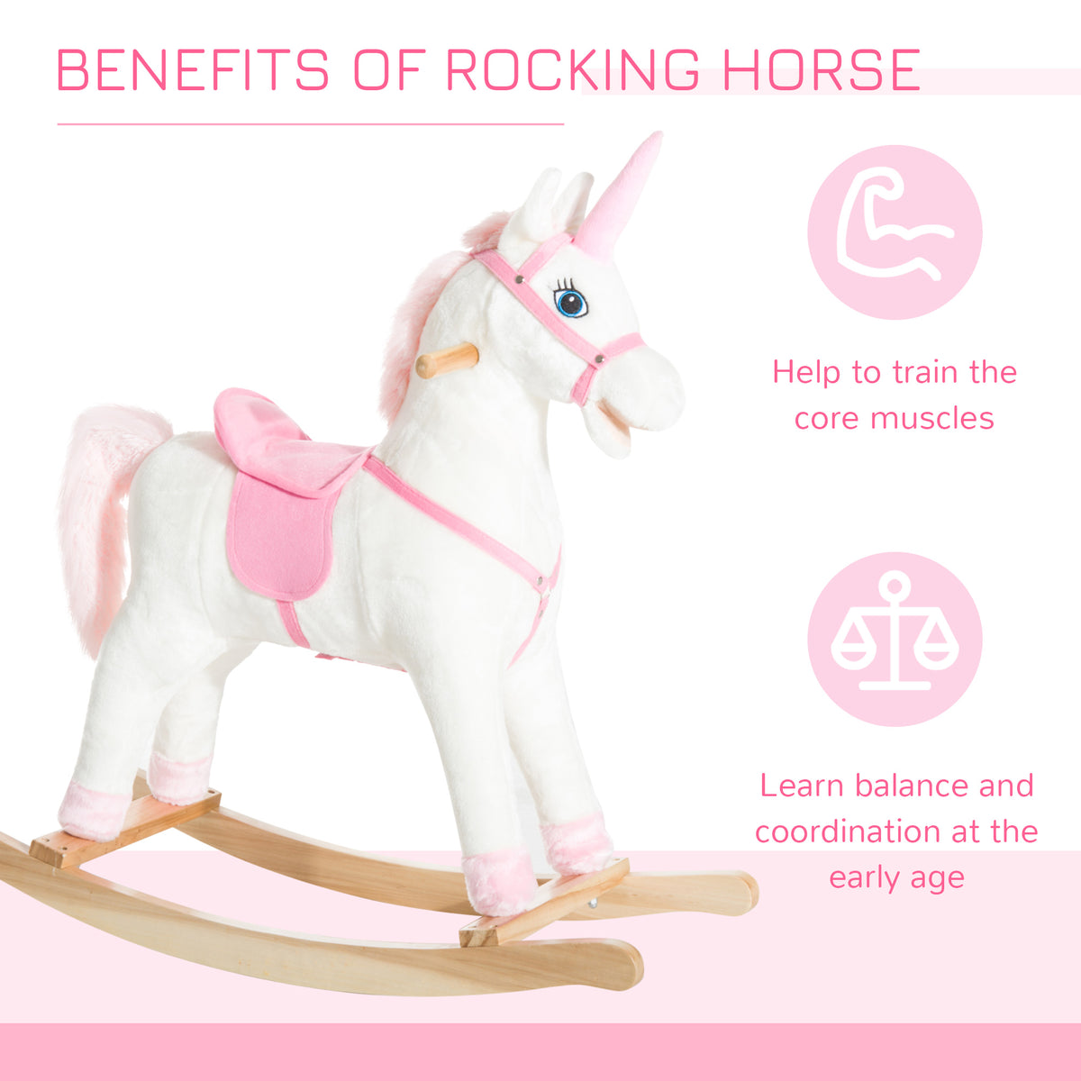 Kids Plush Toy Rocking Horse Unicorn with Realistic Sounds, White & Pink-Toys & Games > Baby & Toddler Toys > Riding & Rocking Toys > Rocking Horses-DECOROLALA