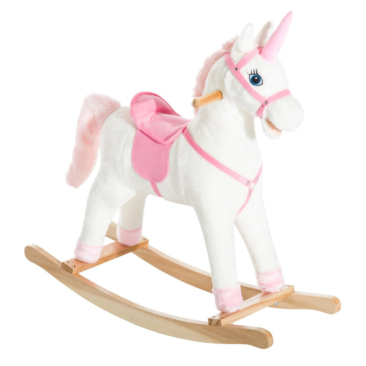 Kids Plush Toy Rocking Horse Unicorn with Realistic Sounds, White & Pink-Toys & Games > Baby & Toddler Toys > Riding & Rocking Toys > Rocking Horses-DECOROLALA