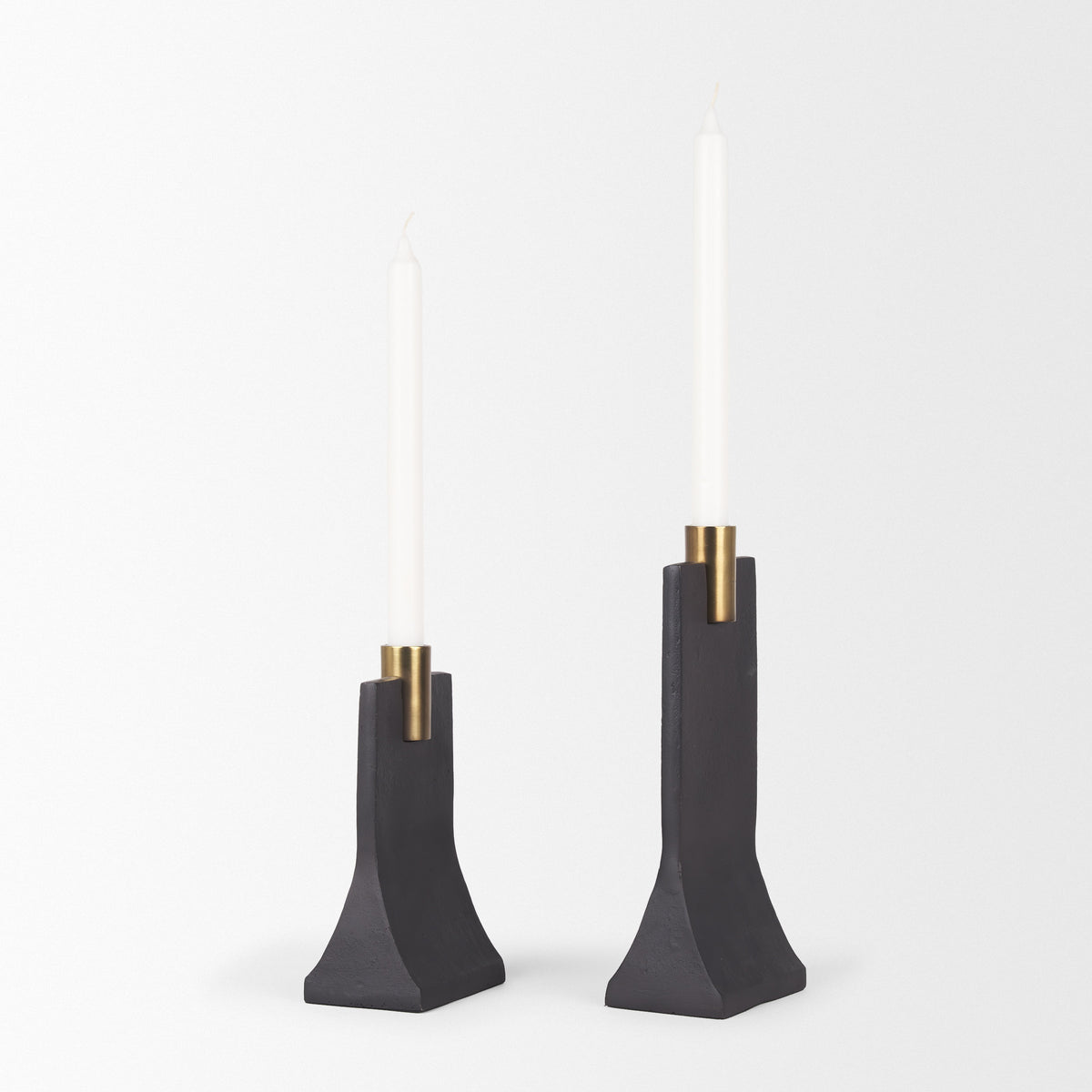 Polli Antiqued w/ Matte Metal Taper Candleholders (Set of 2)-Table Candle Holders-DECOROLALA