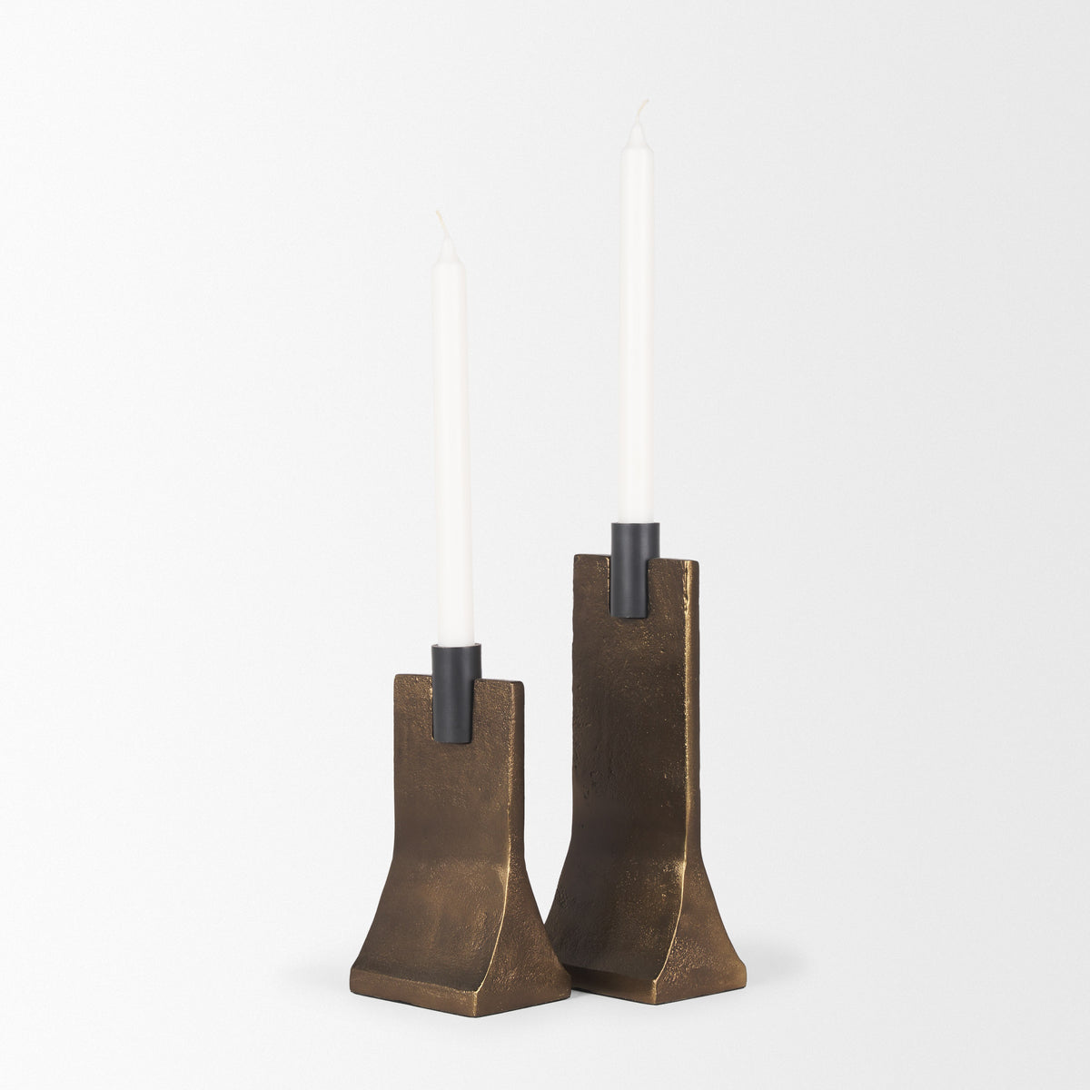 Polli Antiqued w/ Matte Metal Taper Candleholders (Set of 2)-Table Candle Holders-DECOROLALA