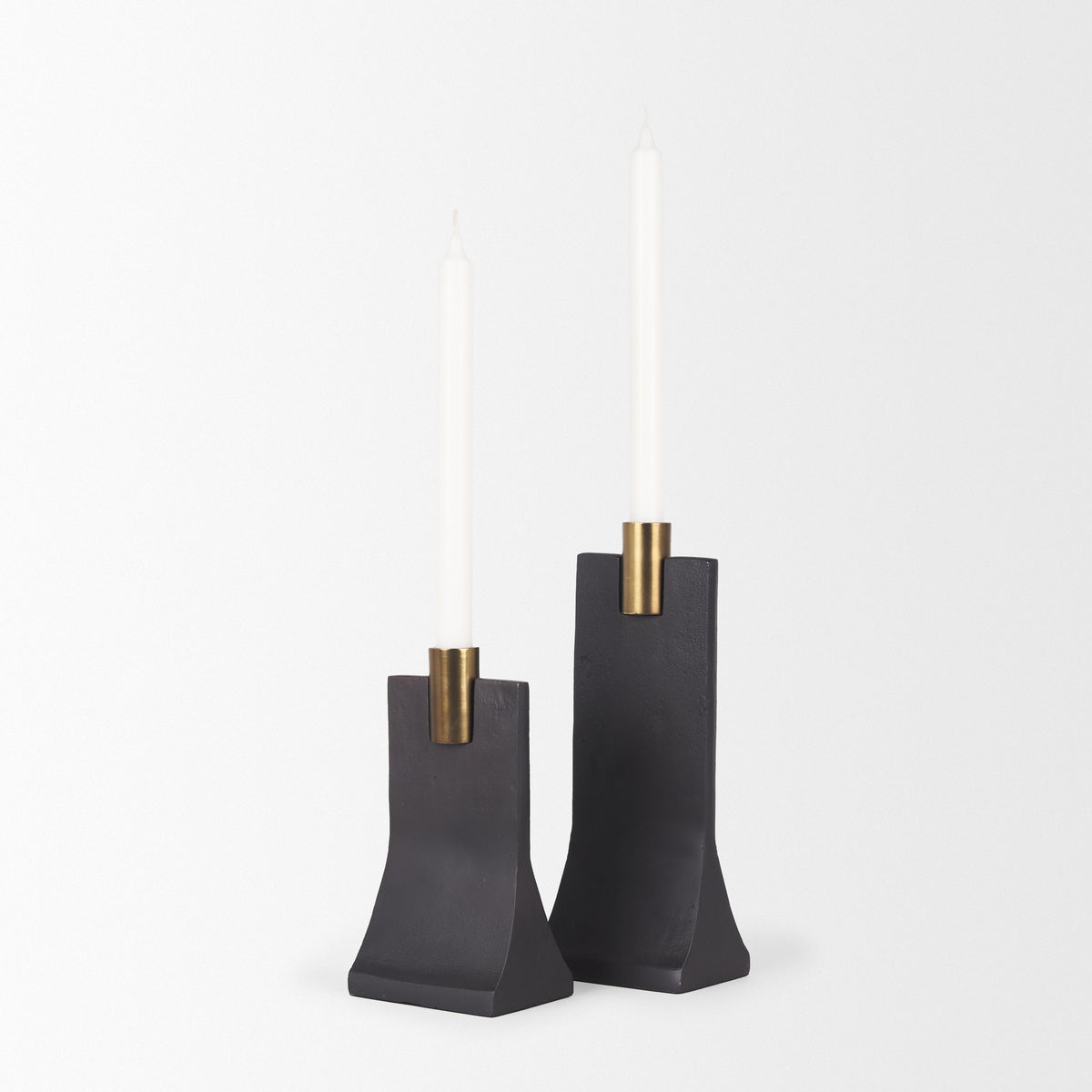 Polli Antiqued w/ Matte Metal Taper Candleholders (Set of 2)-Table Candle Holders-DECOROLALA