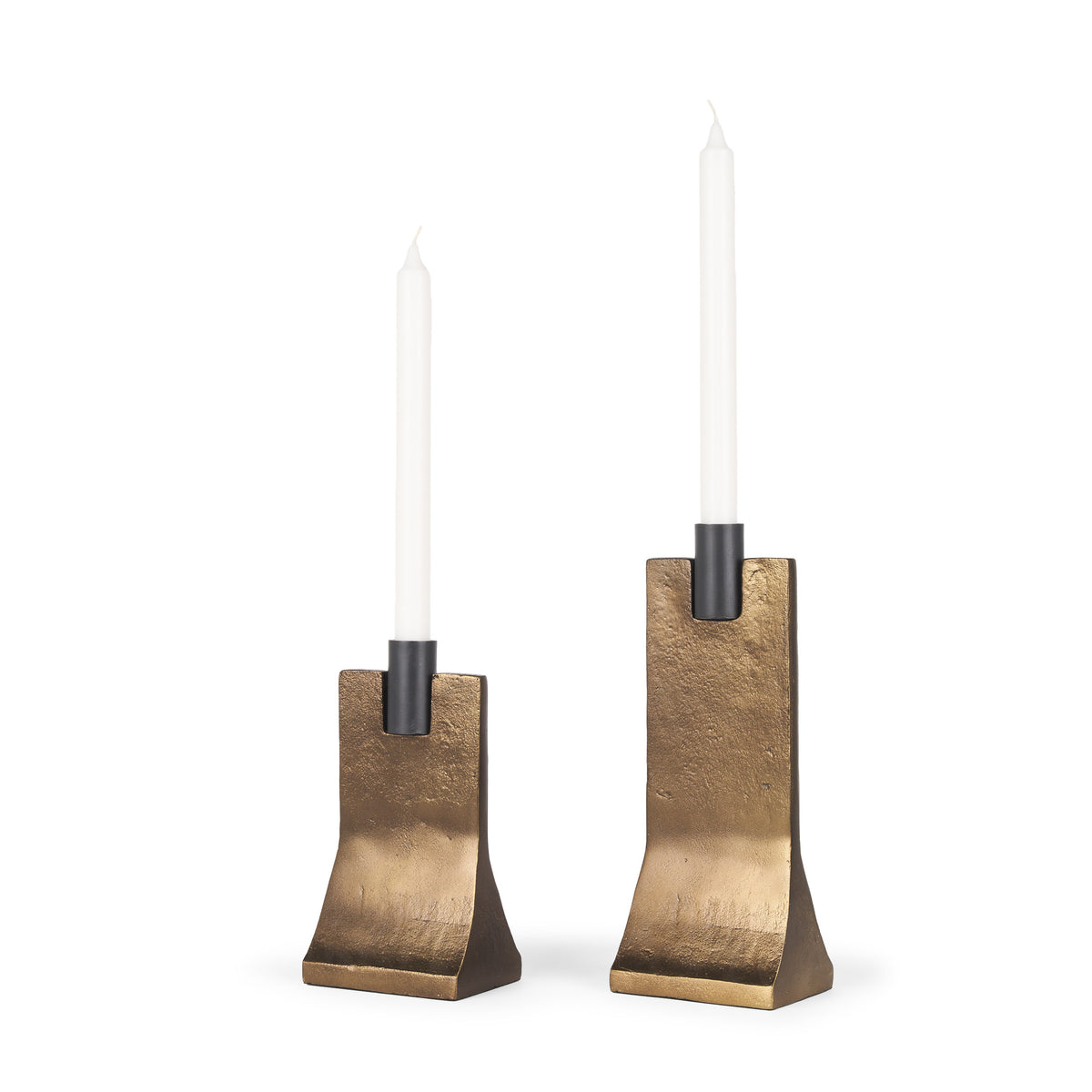 Polli Antiqued w/ Matte Metal Taper Candleholders (Set of 2)-Table Candle Holders-DECOROLALA