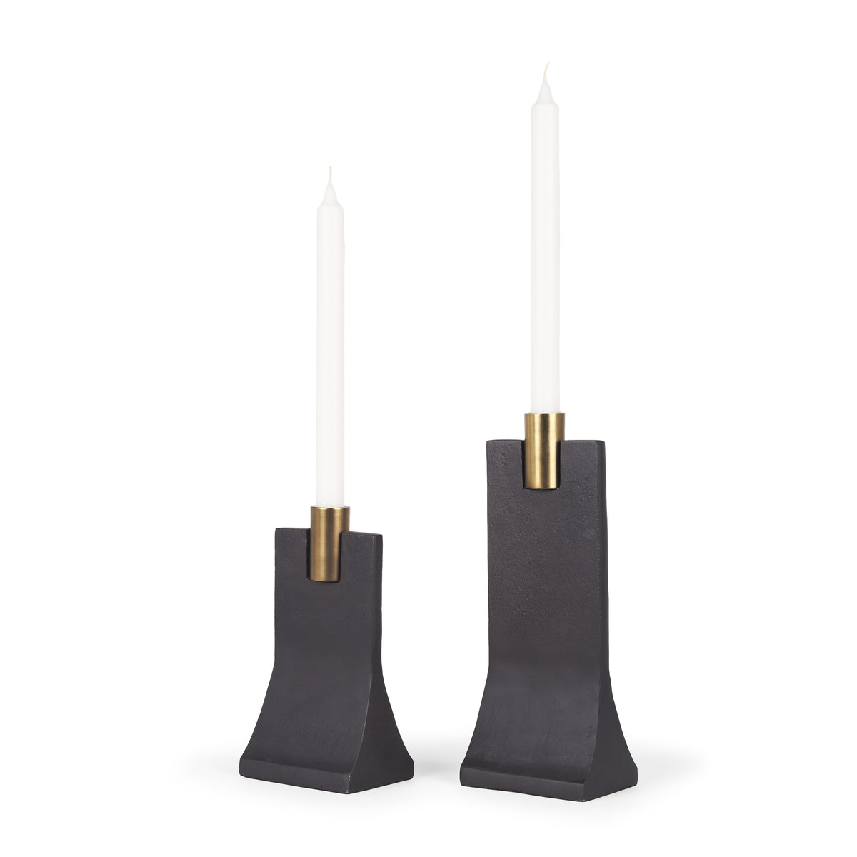 Polli Antiqued w/ Matte Metal Taper Candleholders (Set of 2)-Table Candle Holders-DECOROLALA
