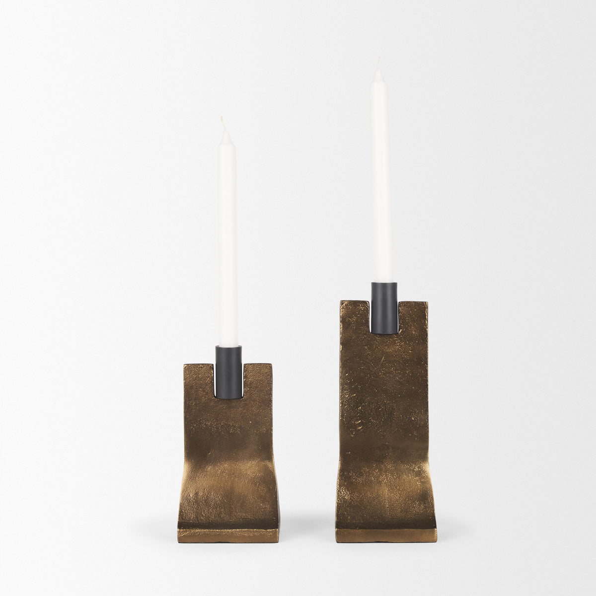 Polli Antiqued w/ Matte Metal Taper Candleholders (Set of 2)-Table Candle Holders-DECOROLALA