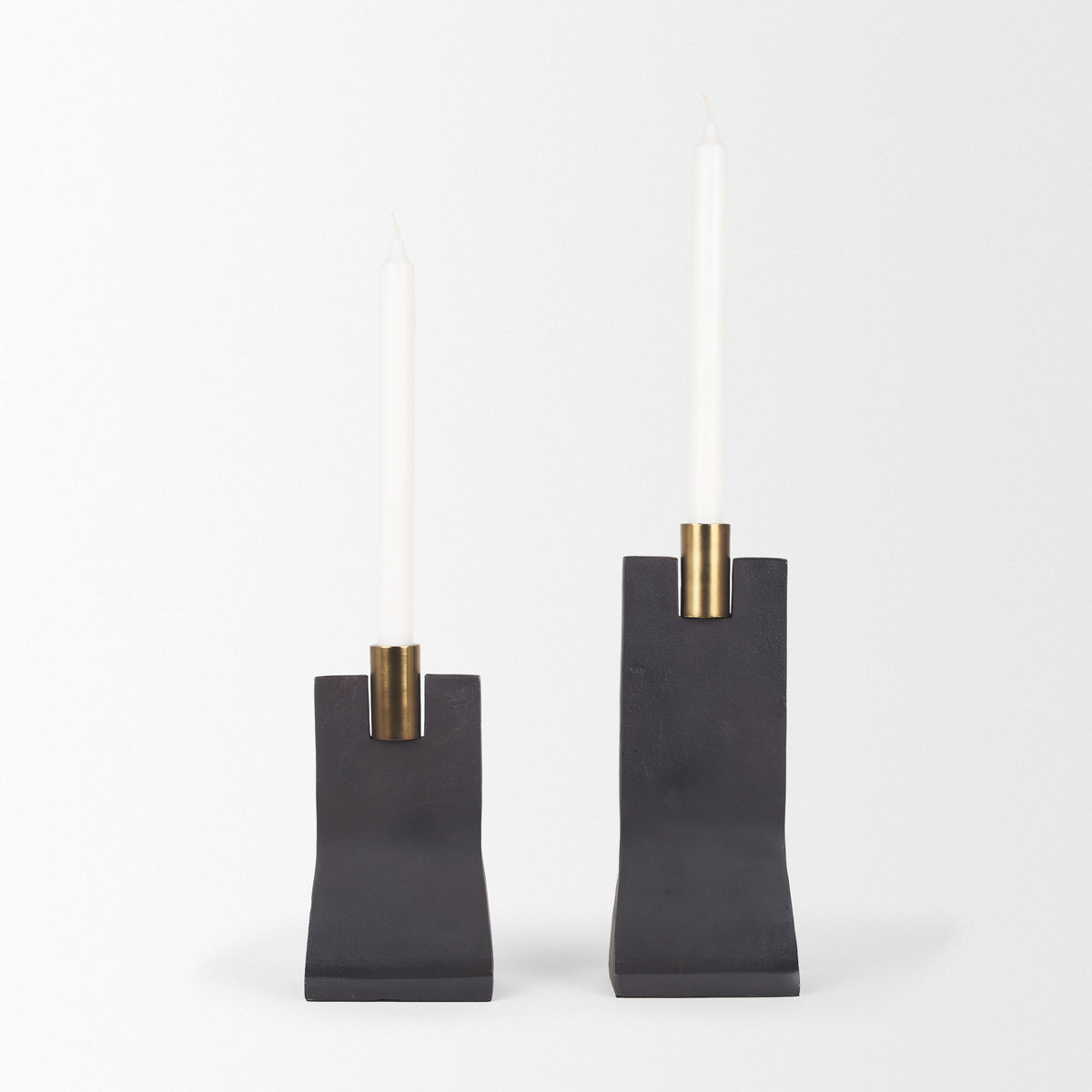 Polli Antiqued w/ Matte Metal Taper Candleholders (Set of 2)-Table Candle Holders-DECOROLALA
