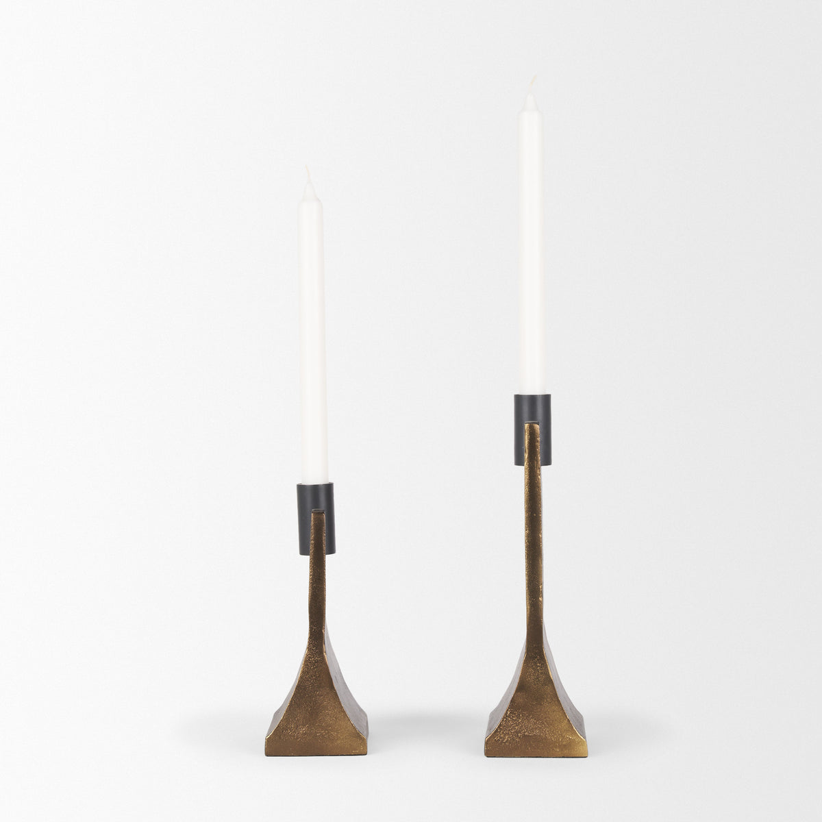 Polli Antiqued w/ Matte Metal Taper Candleholders (Set of 2)-Table Candle Holders-DECOROLALA
