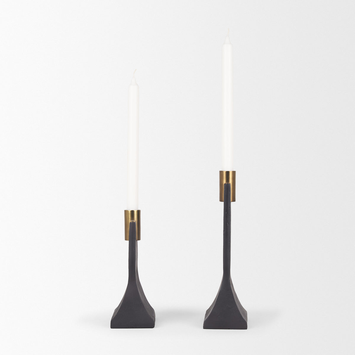 Polli Antiqued w/ Matte Metal Taper Candleholders (Set of 2)-Table Candle Holders-DECOROLALA