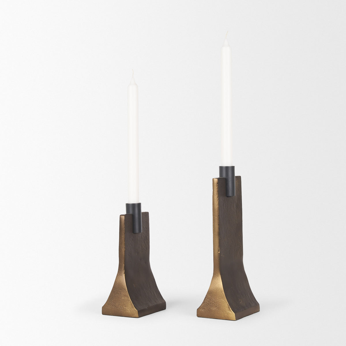 Polli Antiqued w/ Matte Metal Taper Candleholders (Set of 2)-Table Candle Holders-DECOROLALA