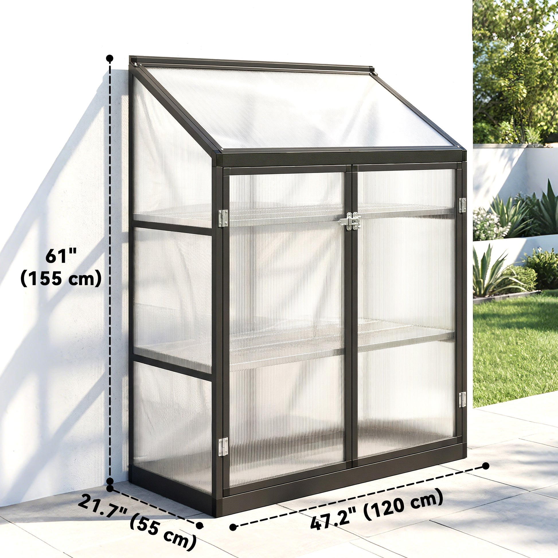 Polycarbonate Greenhouse - 2-Tier 47" Black Aluminum Frame-DECOROLALA