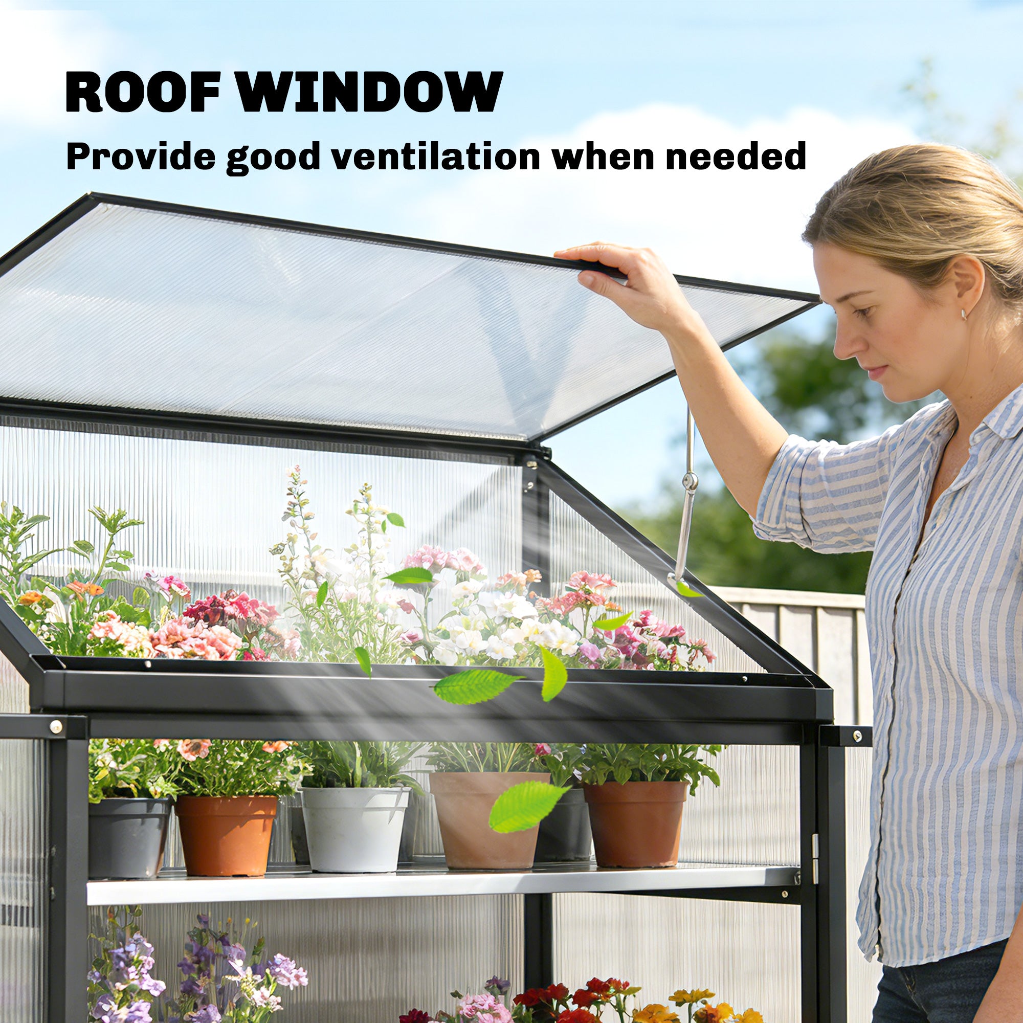 Polycarbonate Greenhouse - 2-Tier 47" Black Aluminum Frame-DECOROLALA