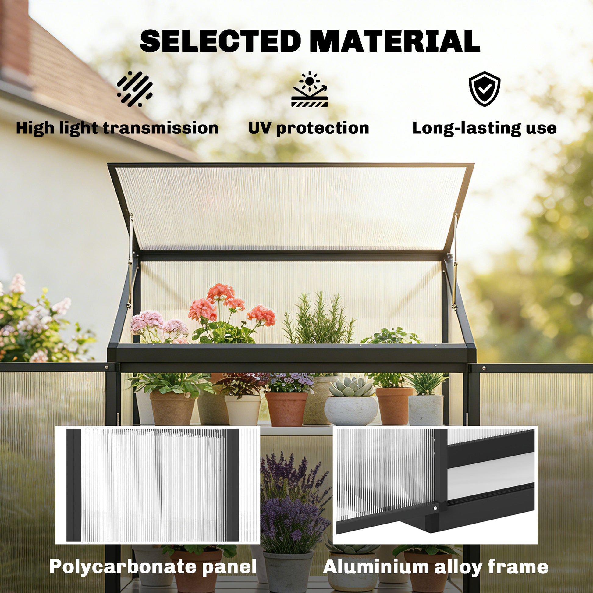 Polycarbonate Greenhouse - 2-Tier 47" Black Aluminum Frame-DECOROLALA