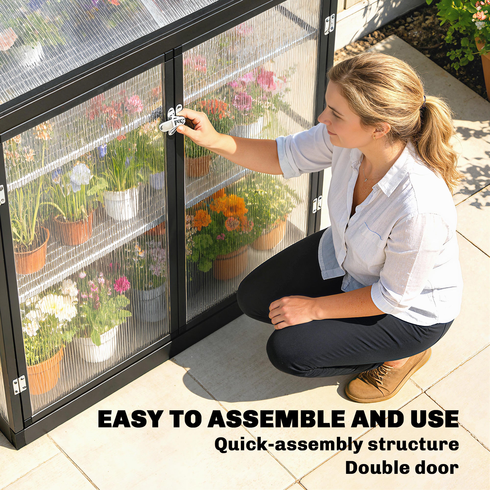Polycarbonate Greenhouse - 2-Tier 47" Black Aluminum Frame-DECOROLALA