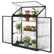 Polycarbonate Greenhouse - 2-Tier 47" Black Aluminum Frame-DECOROLALA