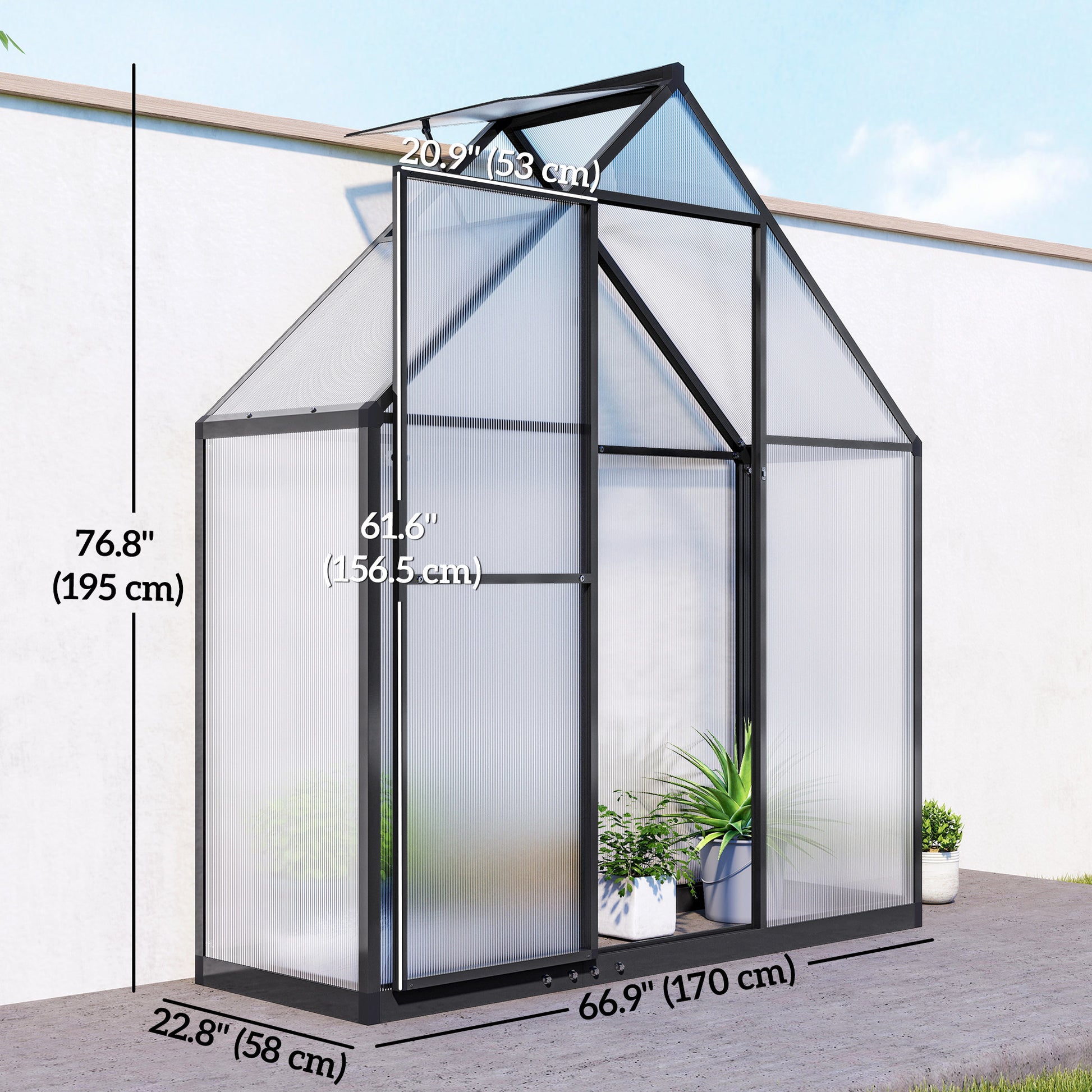 Polycarbonate Walk-in Greenhouse - Black 5.5' x 2' Aluminum-DECOROLALA