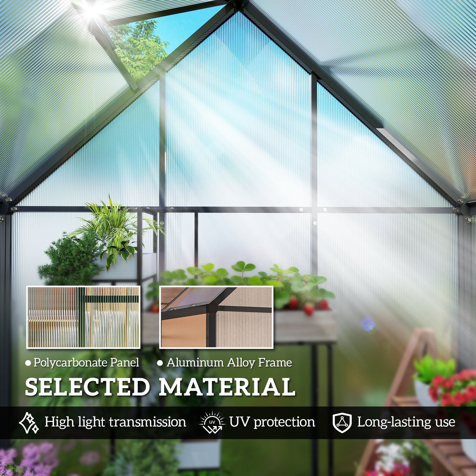 Polycarbonate Walk-in Greenhouse - Black 5.5' x 2' Aluminum-DECOROLALA